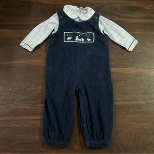 2T-3T Toddler Boys Navy Blue Nativity Romper with Peter Pan collared shirt